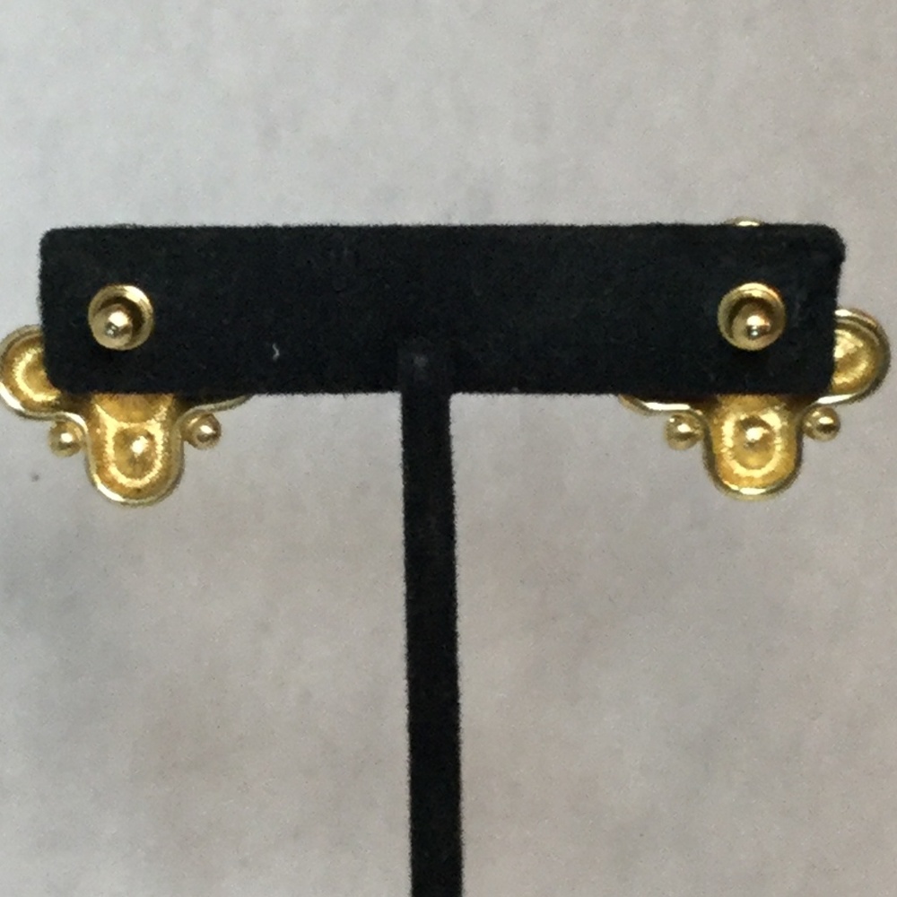 Gold Tone Post Back Rhinestone Earrings - Picture 2 of 3